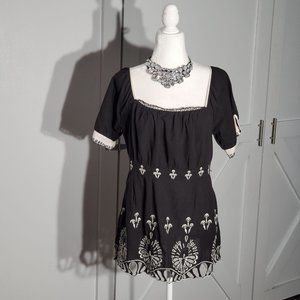 NY COLLECTION  BLOUSE COLOR BLACK SHORT SLEEVE 100% COTTON SIZE 1X